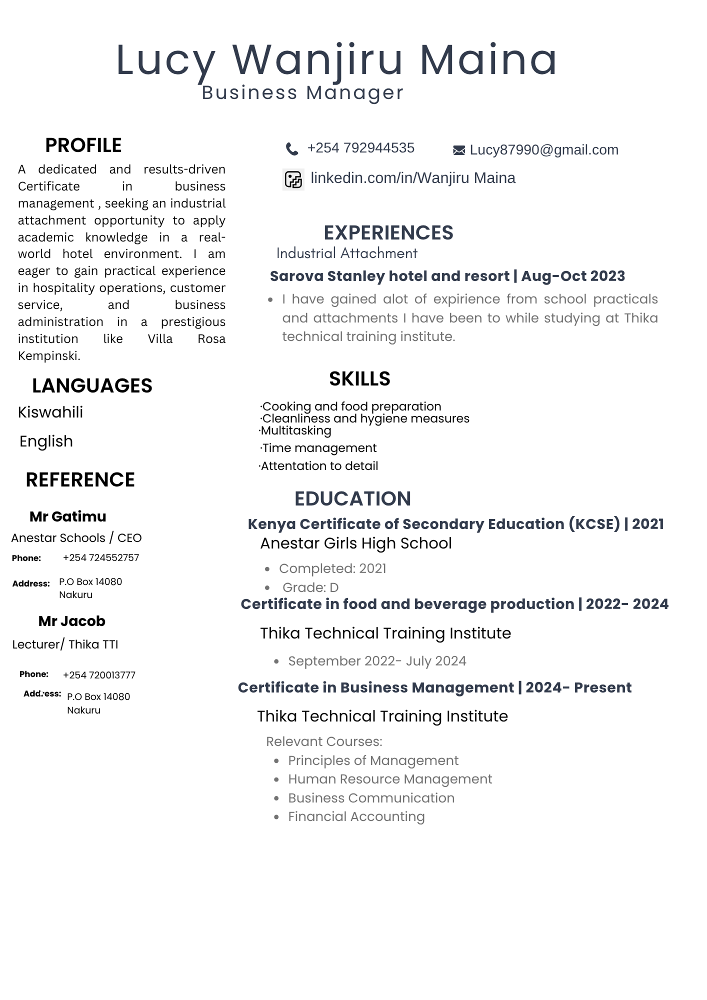 Business manager CV