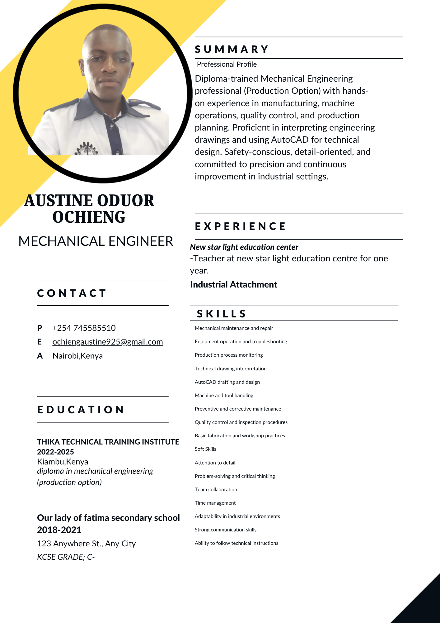 Mechanical engineer CV